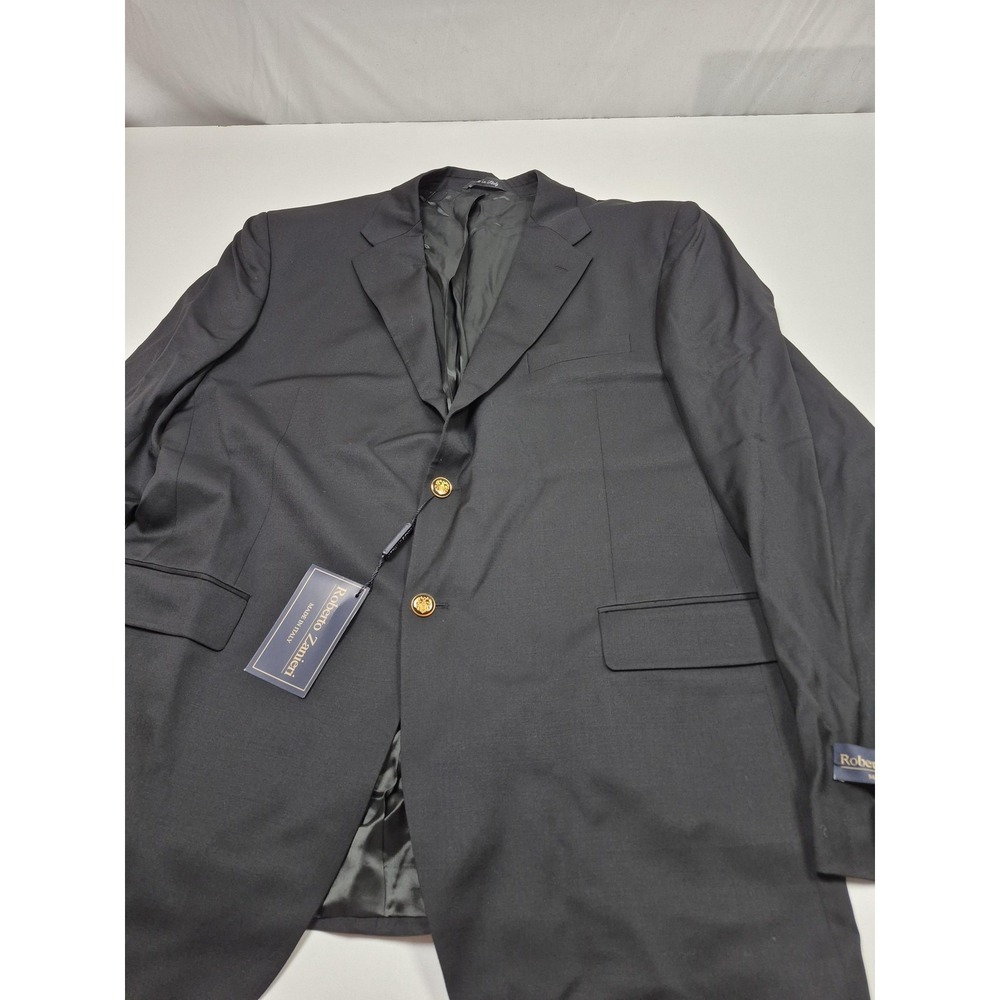 Roberto Zanieri Blazer Mens 48L Navy Wool Reda Super 100s Sport Coat Gold Button